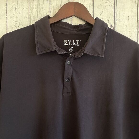 Bylt Mens Drop Cut Lux Polo Shirt Size XXL Navy Blue Short Sleeve Stretch Casual - Picture 3 of 9